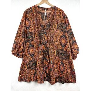 Melissa McCarthy Seven7 Blouse Womens 4X Pleated Front Boho